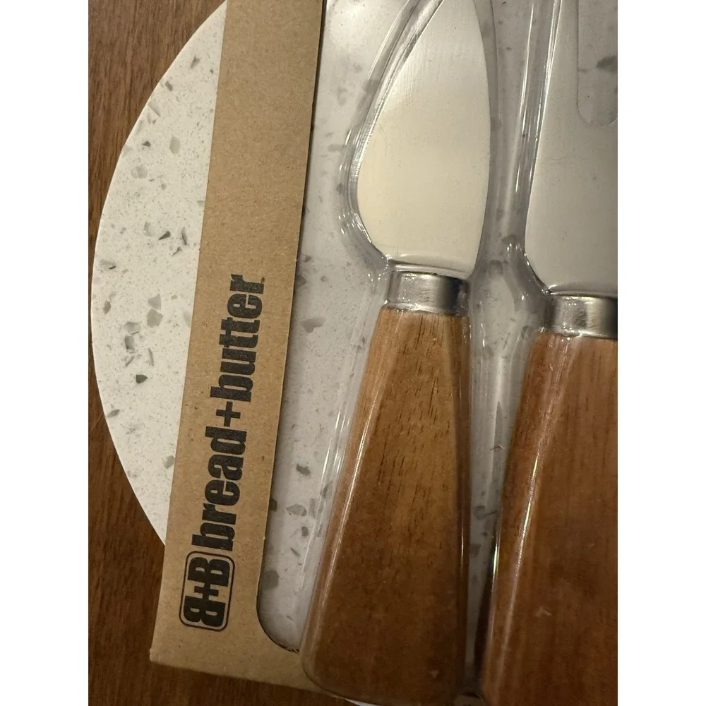 Bread + Butter Marble 3 Piece Cheese Set Board Utensils NWT Hostess Gift‎